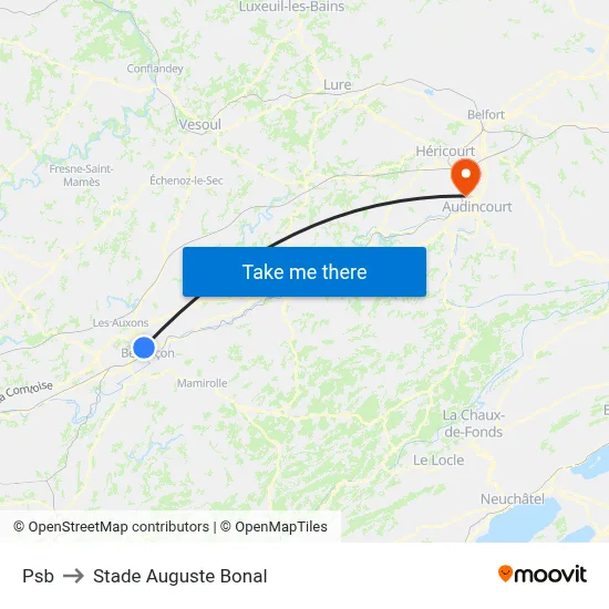 Psb to Stade Auguste Bonal map