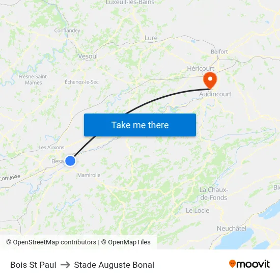 Bois St Paul to Stade Auguste Bonal map