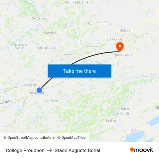 Collège Proudhon to Stade Auguste Bonal map
