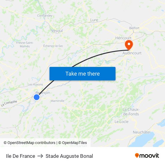 Ile De France to Stade Auguste Bonal map