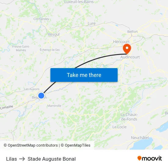 Lilas to Stade Auguste Bonal map
