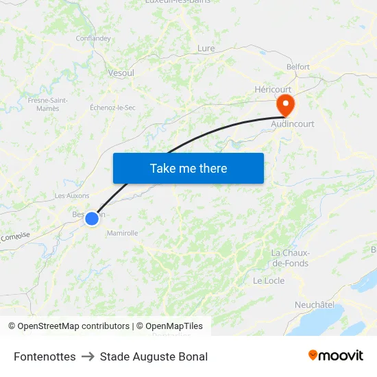 Fontenottes to Stade Auguste Bonal map