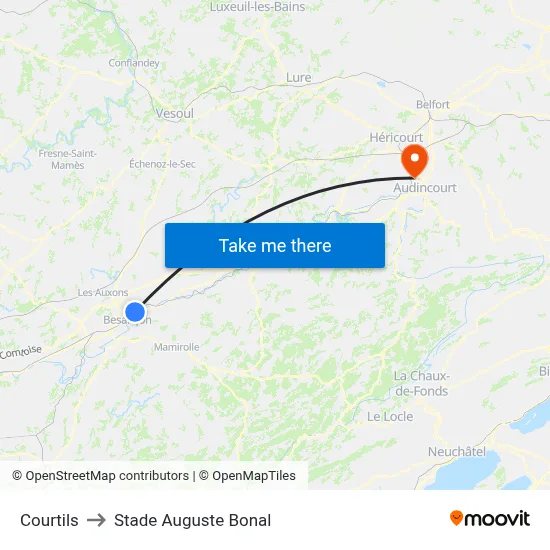 Courtils to Stade Auguste Bonal map