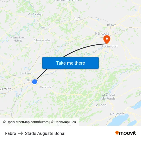 Fabre to Stade Auguste Bonal map