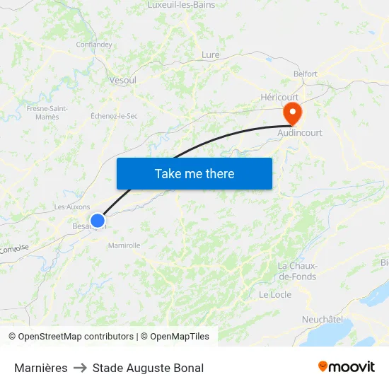 Marnières to Stade Auguste Bonal map