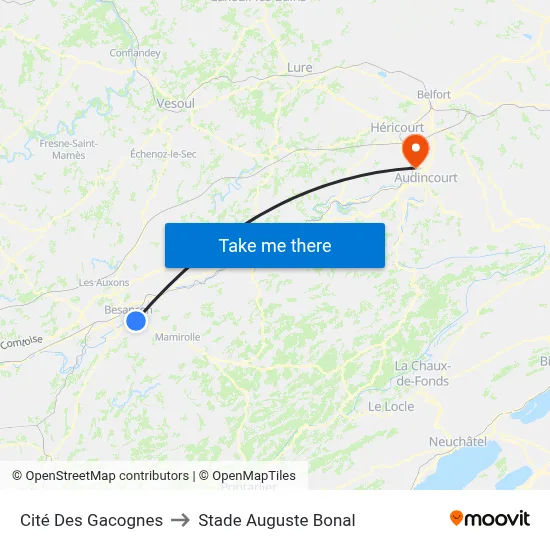 Cité Des Gacognes to Stade Auguste Bonal map