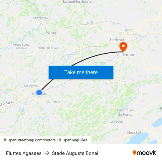 Fluttes Agasses to Stade Auguste Bonal map