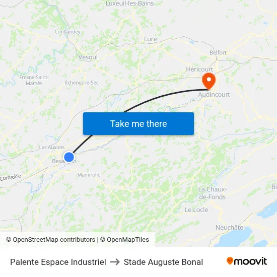 Palente Espace Industriel to Stade Auguste Bonal map