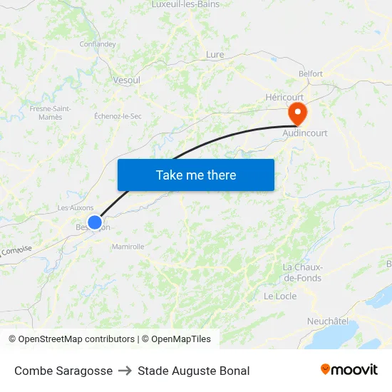 Combe Saragosse to Stade Auguste Bonal map