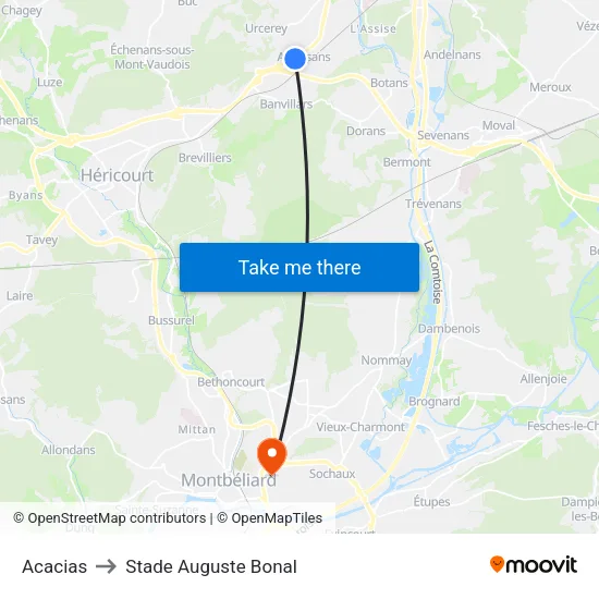 Acacias to Stade Auguste Bonal map