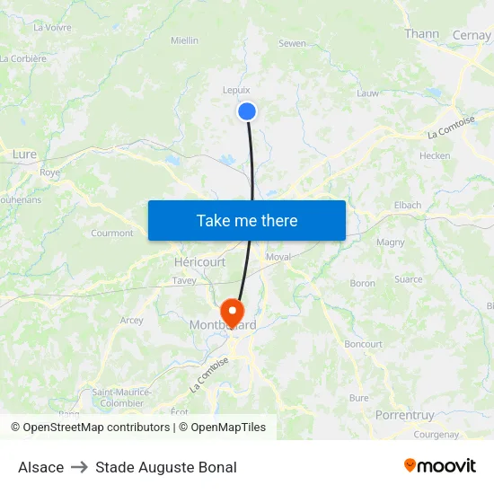 Alsace to Stade Auguste Bonal map