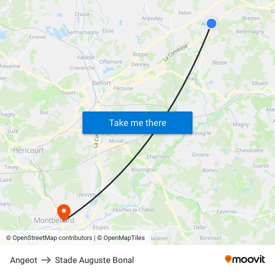 Angeot to Stade Auguste Bonal map