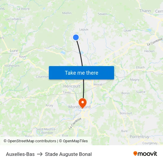 Auxelles-Bas to Stade Auguste Bonal map
