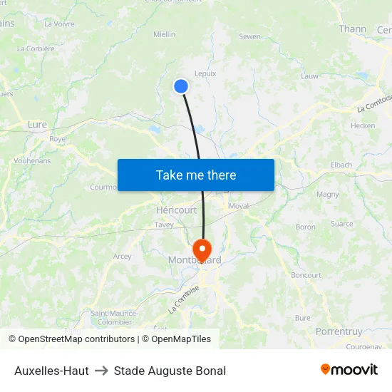 Auxelles-Haut to Stade Auguste Bonal map