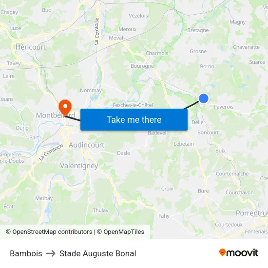 Bambois to Stade Auguste Bonal map
