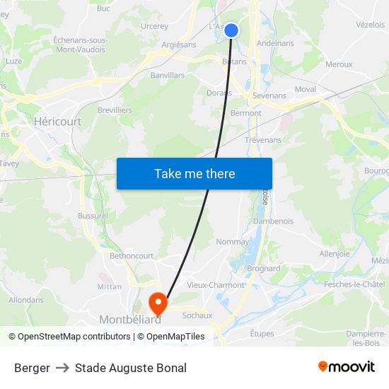 Berger to Stade Auguste Bonal map