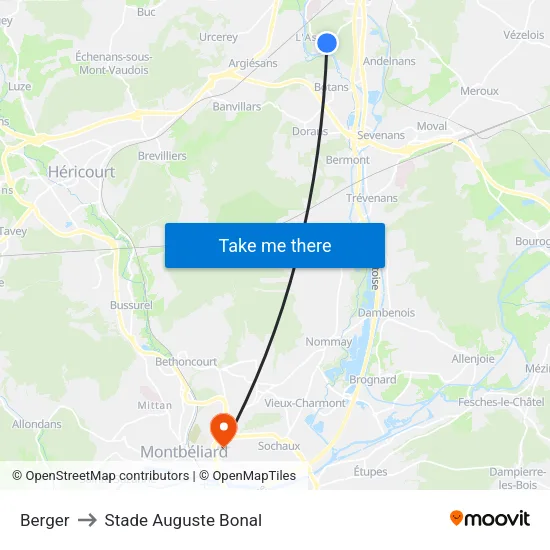 Berger to Stade Auguste Bonal map