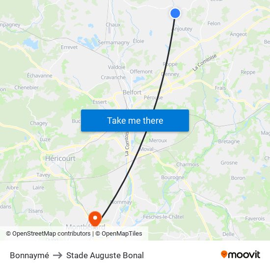 Bonnaymé to Stade Auguste Bonal map