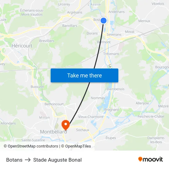 Botans to Stade Auguste Bonal map