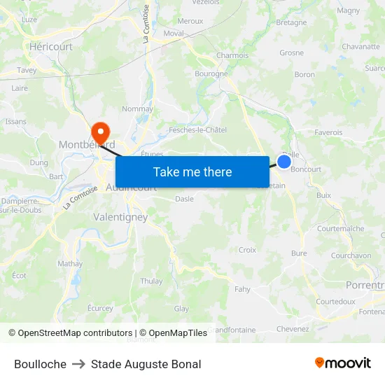 Boulloche to Stade Auguste Bonal map