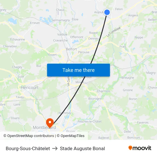 Bourg-Sous-Châtelet to Stade Auguste Bonal map