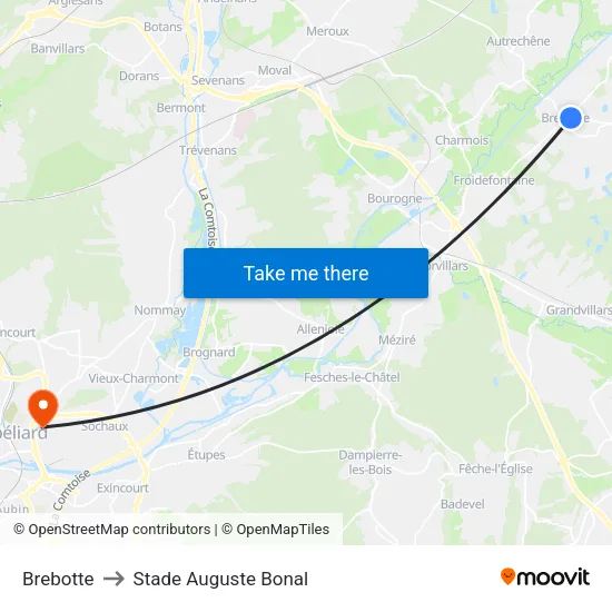 Brebotte to Stade Auguste Bonal map