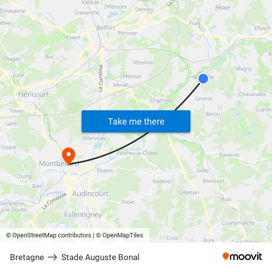 Bretagne to Stade Auguste Bonal map