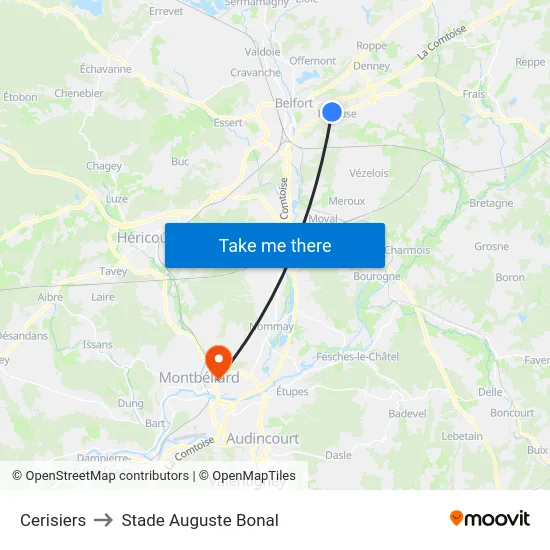 Cerisiers to Stade Auguste Bonal map