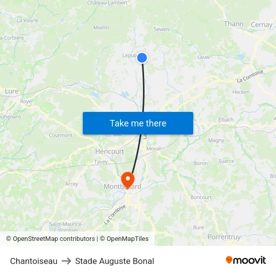 Chantoiseau to Stade Auguste Bonal map