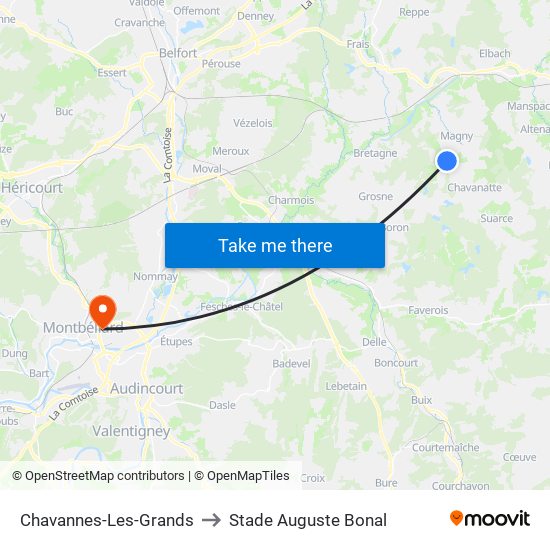 Chavannes-Les-Grands to Stade Auguste Bonal map