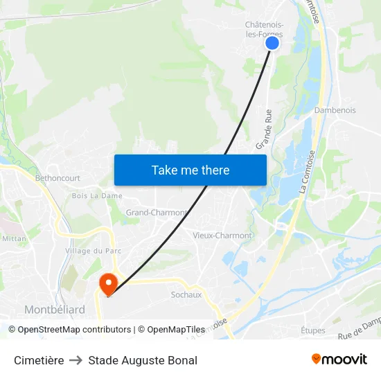 Cimetière to Stade Auguste Bonal map