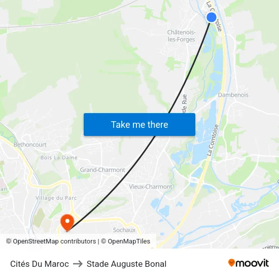 Cités Du Maroc to Stade Auguste Bonal map