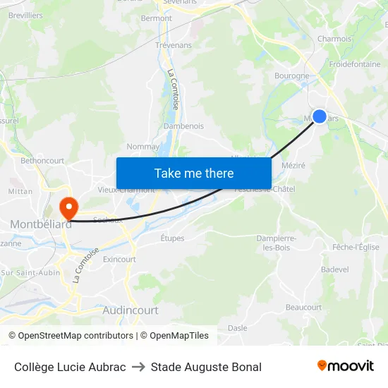 Collège Lucie Aubrac to Stade Auguste Bonal map