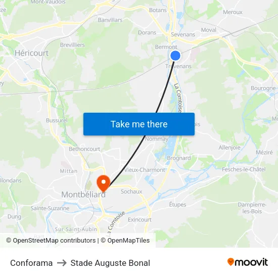 Conforama to Stade Auguste Bonal map