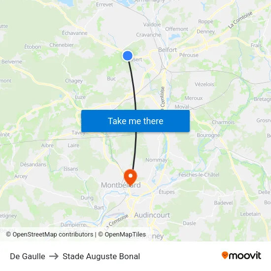 De Gaulle to Stade Auguste Bonal map