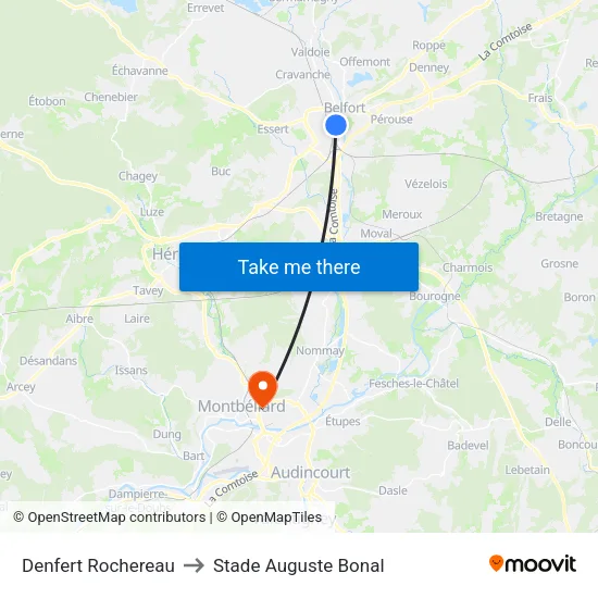Denfert Rochereau to Stade Auguste Bonal map