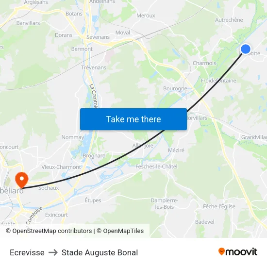 Ecrevisse to Stade Auguste Bonal map