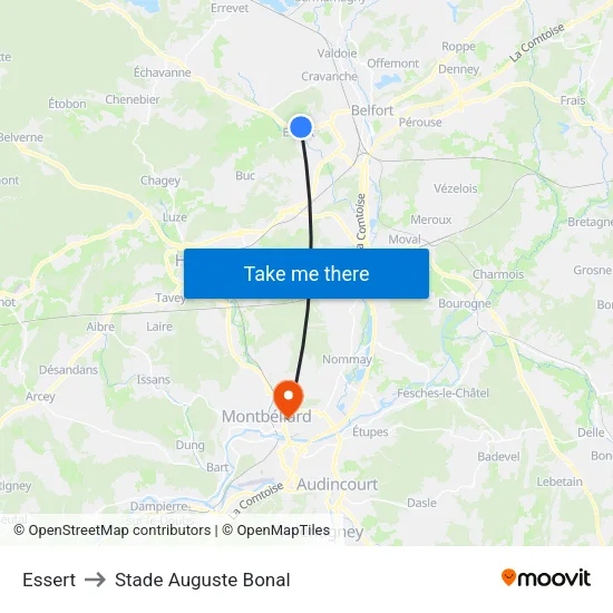 Essert to Stade Auguste Bonal map