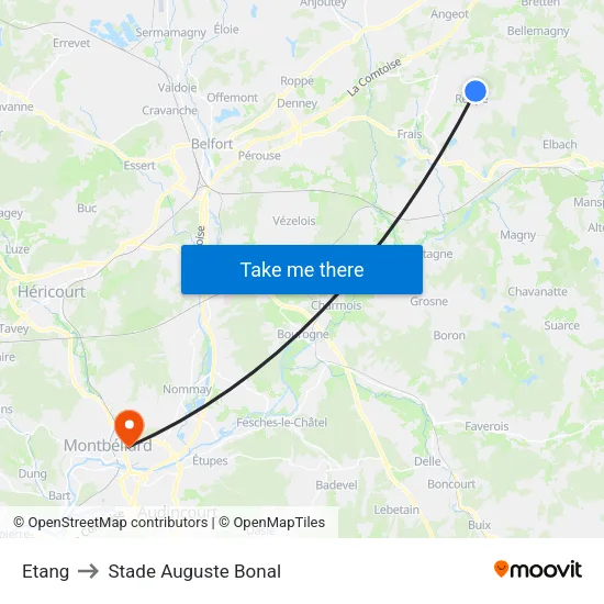 Etang to Stade Auguste Bonal map