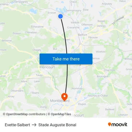 Evette-Salbert to Stade Auguste Bonal map