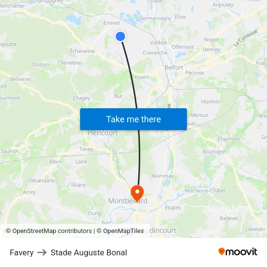 Favery to Stade Auguste Bonal map
