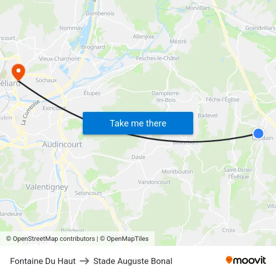 Fontaine Du Haut to Stade Auguste Bonal map