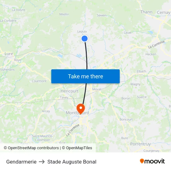 Gendarmerie to Stade Auguste Bonal map