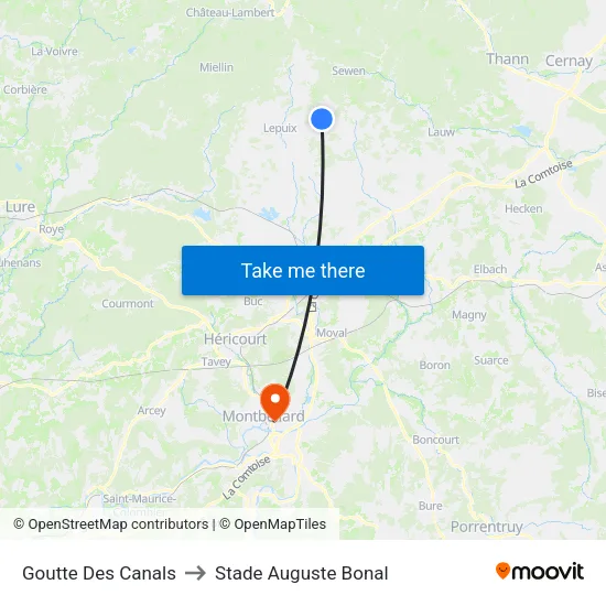 Goutte Des Canals to Stade Auguste Bonal map