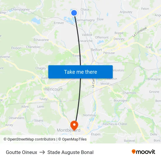 Goutte Oineux to Stade Auguste Bonal map