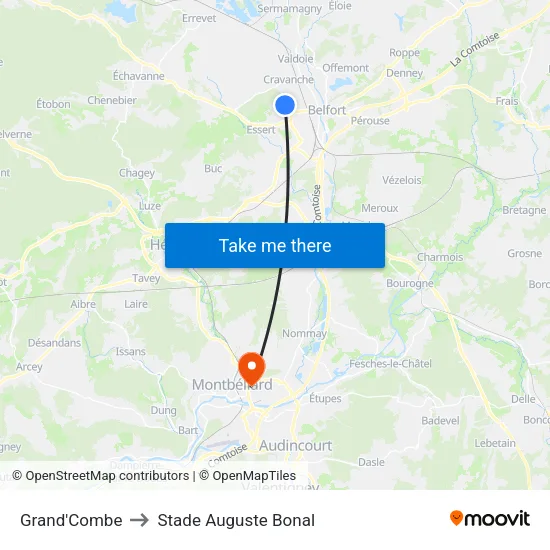Grand'Combe to Stade Auguste Bonal map