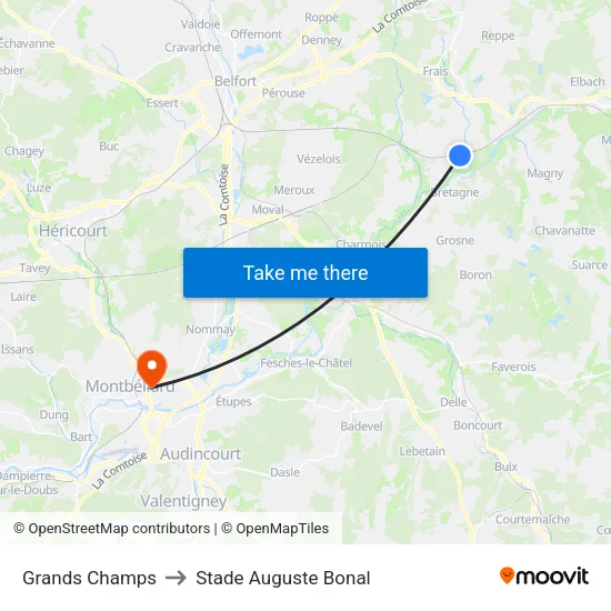 Grands Champs to Stade Auguste Bonal map