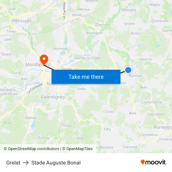 Grelat to Stade Auguste Bonal map