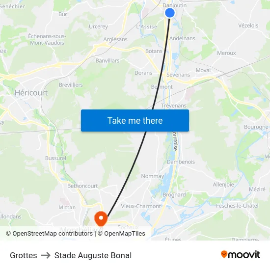 Grottes to Stade Auguste Bonal map