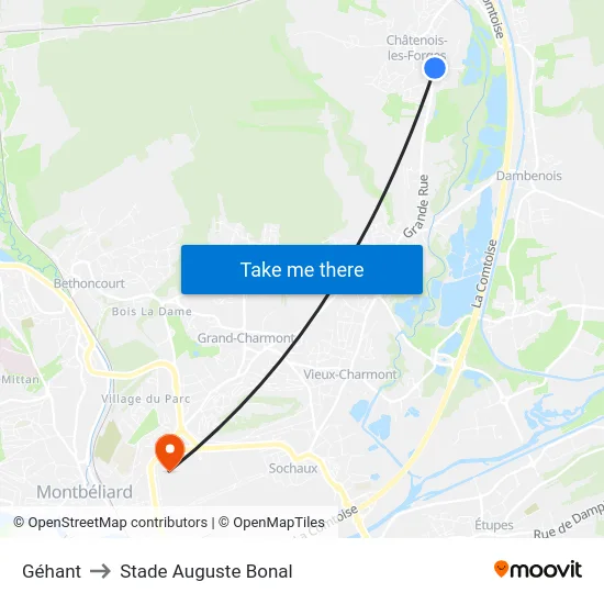Géhant to Stade Auguste Bonal map